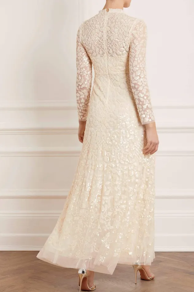 Needle and Thread Aurelia Long Sleeve Gown Champagne Women Embellished Dresses