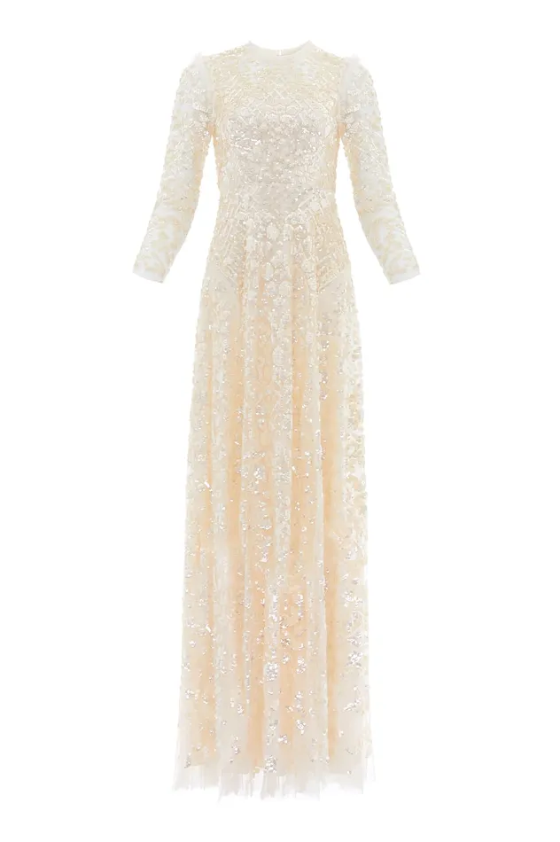 Needle and Thread Aurelia Long Sleeve Gown Champagne Women Embellished Dresses