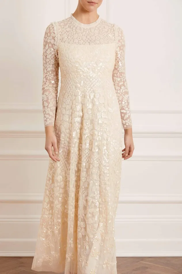 Needle and Thread Aurelia Long Sleeve Gown Champagne Women Embellished Dresses