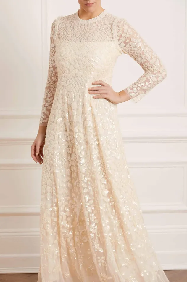 Needle and Thread Aurelia Long Sleeve Gown Champagne Women Embellished Dresses