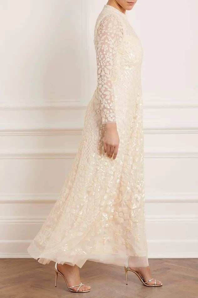 Needle and Thread Aurelia Long Sleeve Gown Champagne Women Embellished Dresses