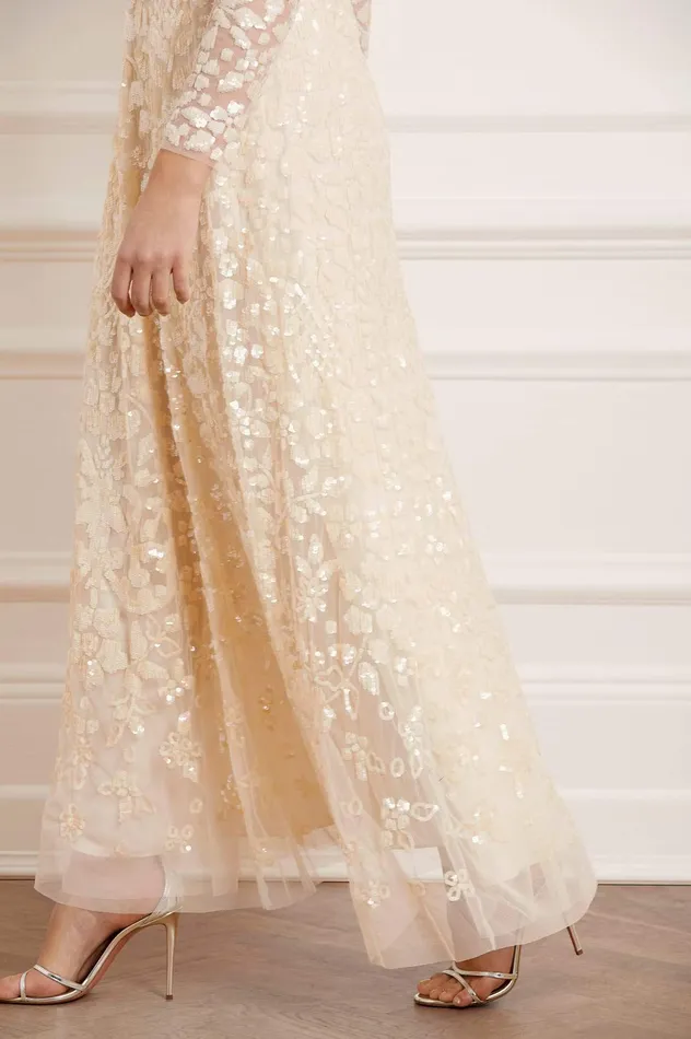 Needle and Thread Aurelia Long Sleeve Gown Champagne Women Embellished Dresses