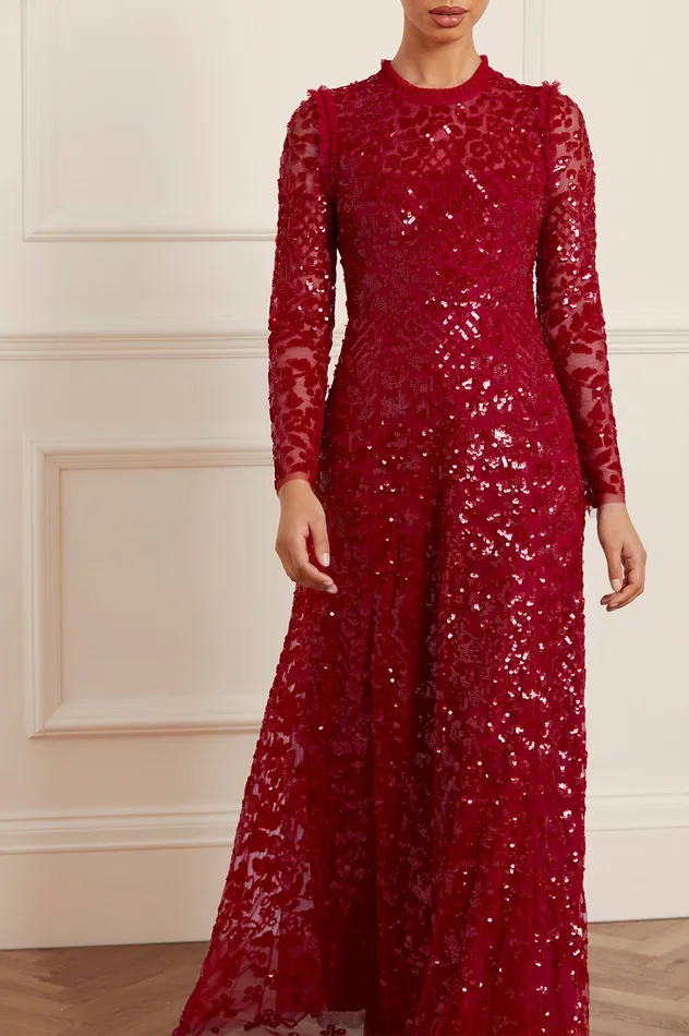 Needle and Thread Aurelia Long Sleeve Gown Red Women Exclusives