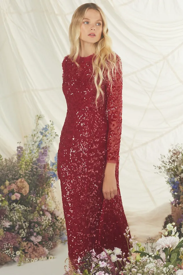 Needle and Thread Aurelia Long Sleeve Gown Red Women Exclusives