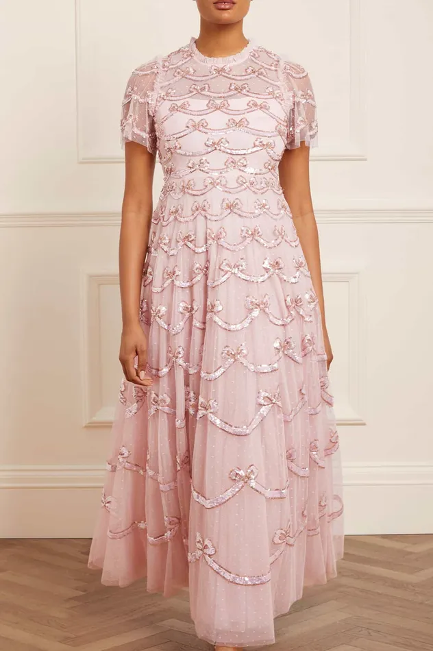 Needle and Thread Bow Sequin Short Sleeve Gown Pink Women Embellished Dresses Needle and Thread Bow Sequin Short Sleeve Gown Pink Women Embellished Dresses