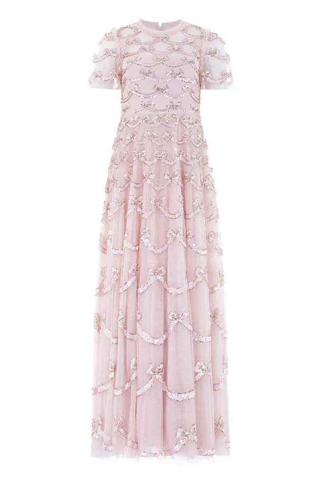 Needle and Thread Bow Sequin Short Sleeve Gown Pink Women Embellished Dresses Needle and Thread Bow Sequin Short Sleeve Gown Pink Women Embellished Dresses