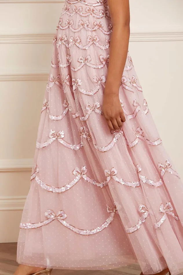 Needle and Thread Bow Sequin Short Sleeve Gown Pink Women Embellished Dresses Needle and Thread Bow Sequin Short Sleeve Gown Pink Women Embellished Dresses