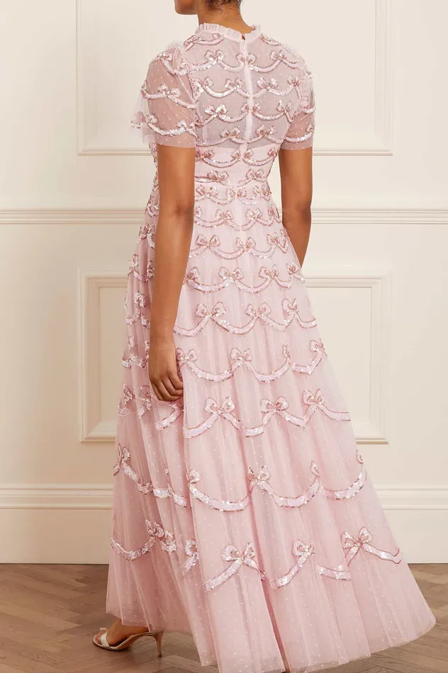 Needle and Thread Bow Sequin Short Sleeve Gown Pink Women Embellished Dresses Needle and Thread Bow Sequin Short Sleeve Gown Pink Women Embellished Dresses