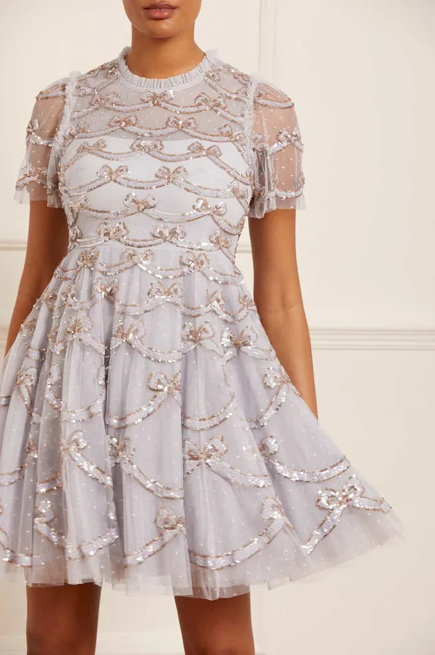 Needle and Thread Bow Sequin Short Sleeve Mini Dress Blue Women Embellished Dresses Needle and Thread Bow Sequin Short Sleeve Mini Dress Blue Women Embellished Dresses