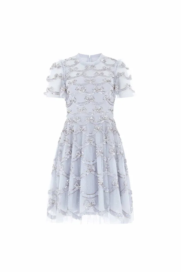 Needle and Thread Bow Sequin Short Sleeve Mini Dress Blue Women Embellished Dresses Needle and Thread Bow Sequin Short Sleeve Mini Dress Blue Women Embellished Dresses