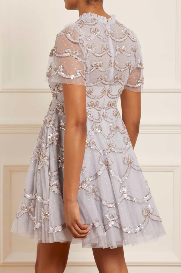 Needle and Thread Bow Sequin Short Sleeve Mini Dress Blue Women Embellished Dresses Needle and Thread Bow Sequin Short Sleeve Mini Dress Blue Women Embellished Dresses