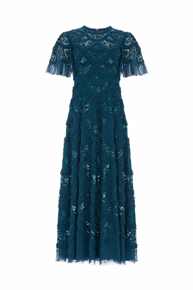 Needle and Thread Carmen Ruffle Ankle Gown Green Women Embellished Dresses