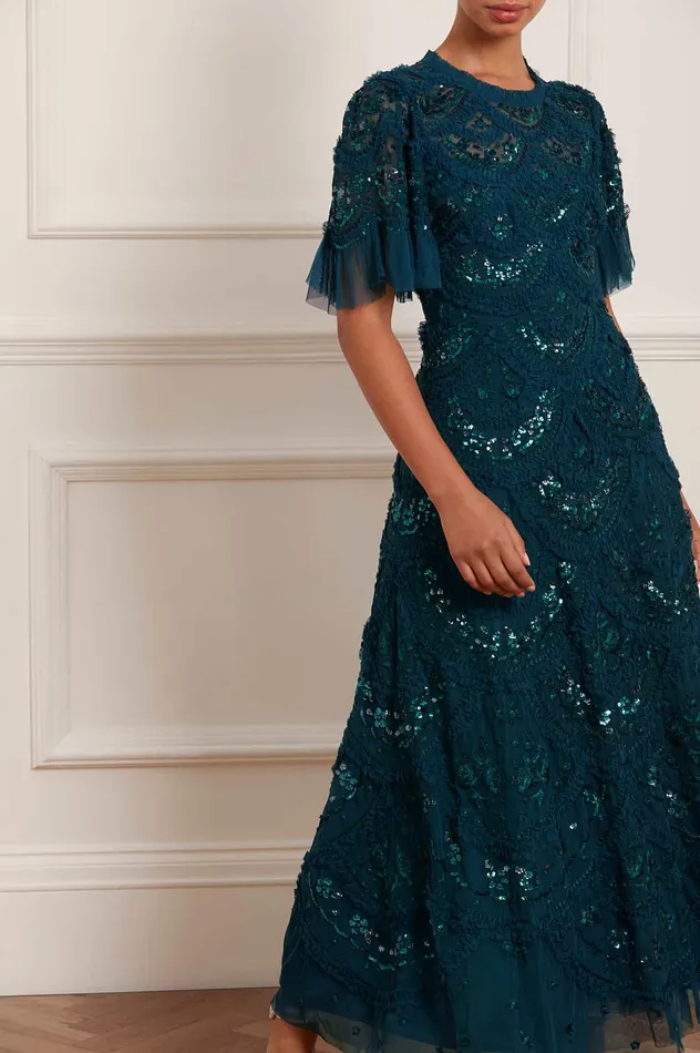 Needle and Thread Carmen Ruffle Ankle Gown Green Women Embellished Dresses