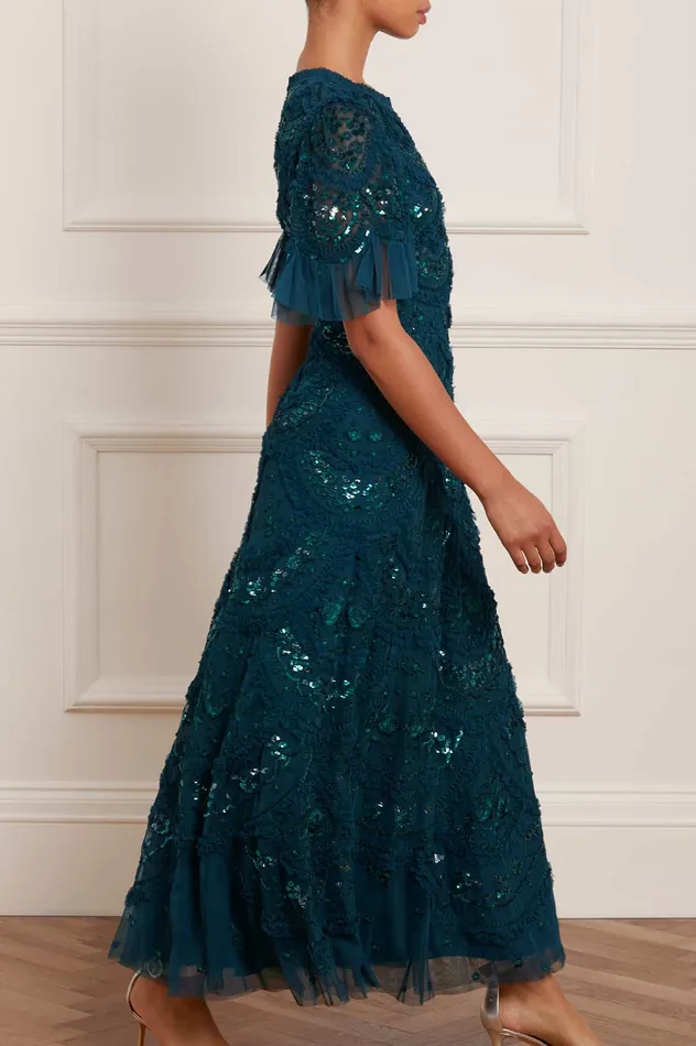 Needle and Thread Carmen Ruffle Ankle Gown Green Women Embellished Dresses