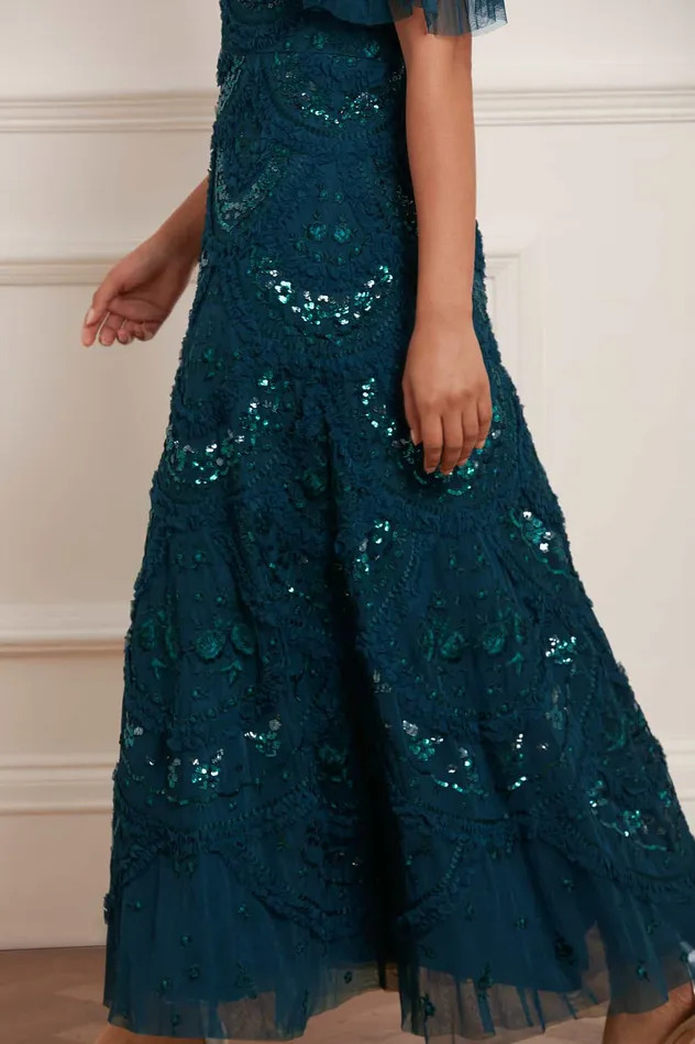 Needle and Thread Carmen Ruffle Ankle Gown Green Women Embellished Dresses