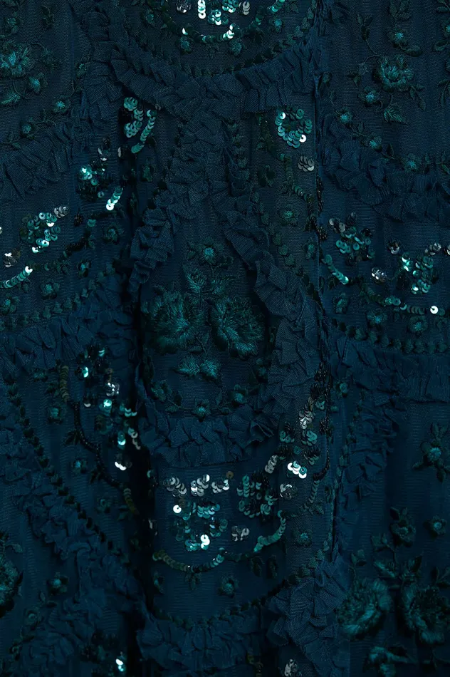 Needle and Thread Carmen Ruffle Ankle Gown Green Women Embellished Dresses