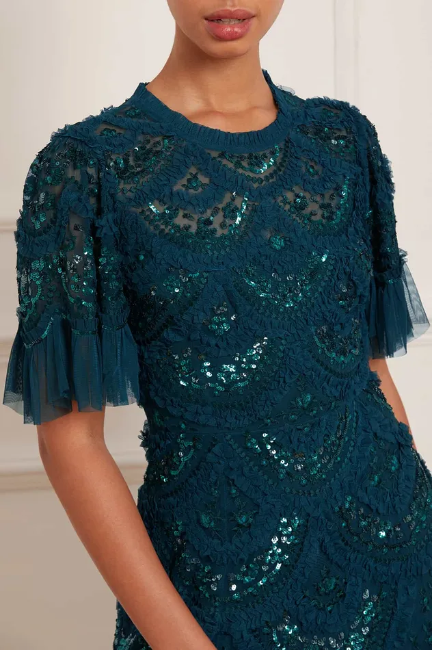 Needle and Thread Carmen Ruffle Ankle Gown Green Women Embellished Dresses