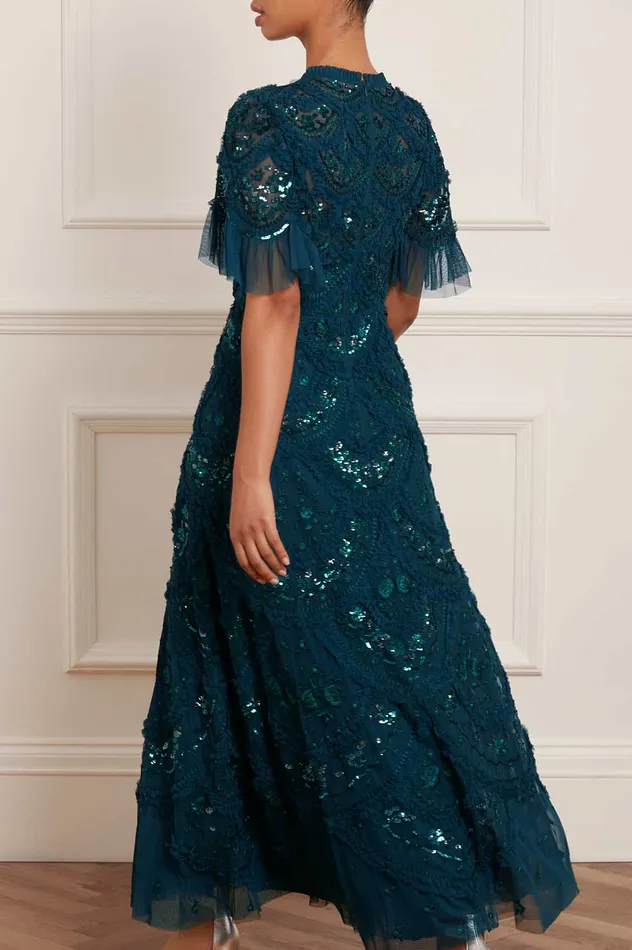 Needle and Thread Carmen Ruffle Ankle Gown Green Women Embellished Dresses