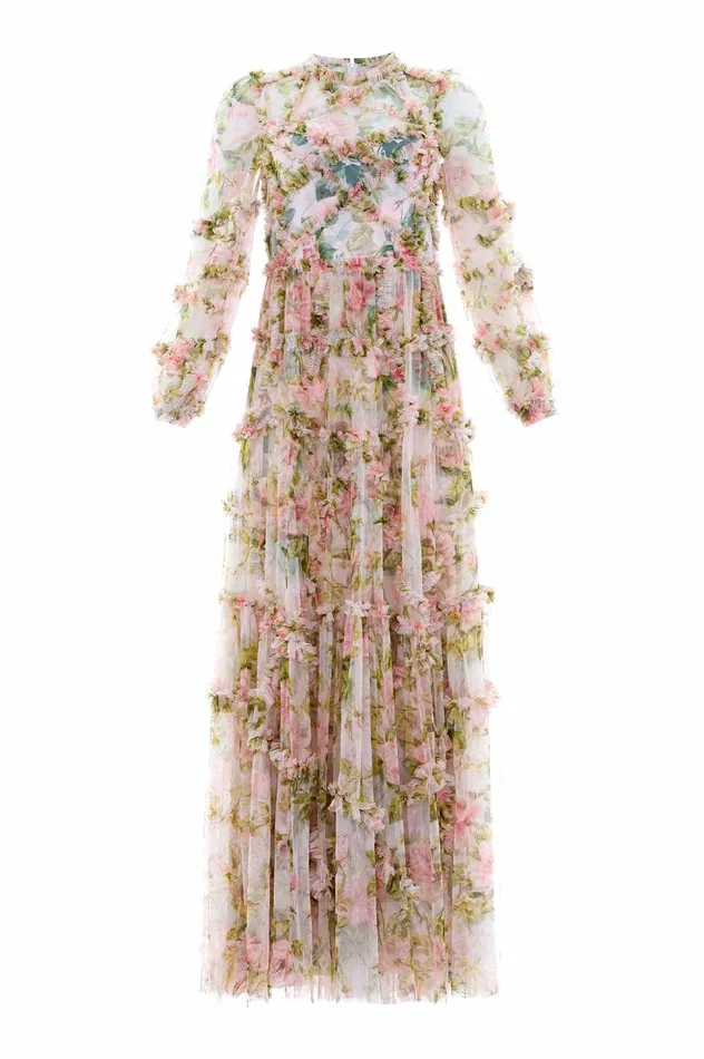 Needle and Thread English Rose Diamond Ruffle Gown Pink Women Printed Dresses