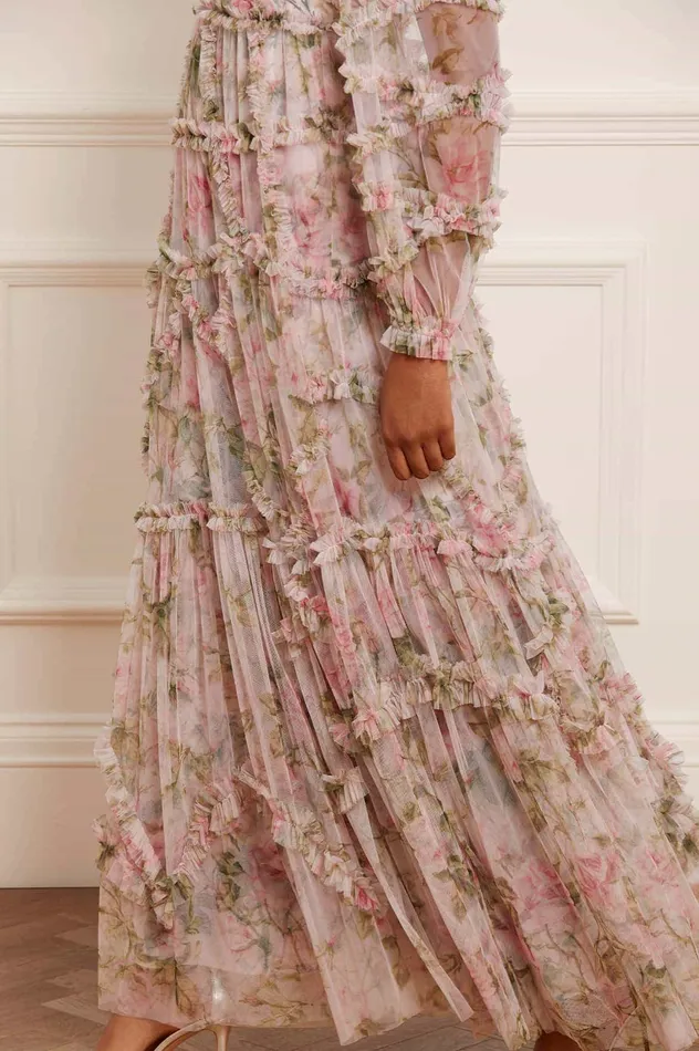 Needle and Thread English Rose Diamond Ruffle Gown Pink Women Printed Dresses