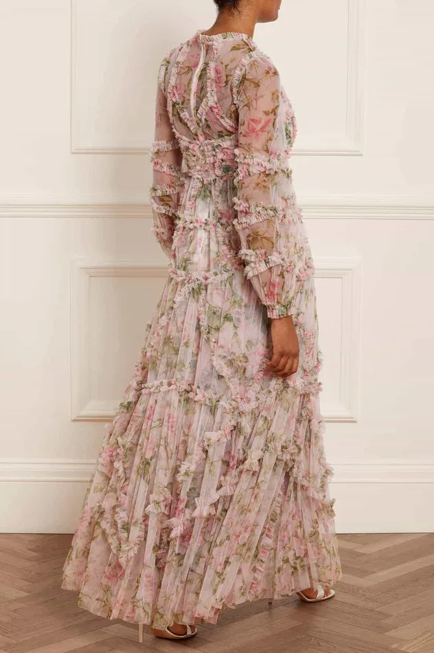 Needle and Thread English Rose Diamond Ruffle Gown Pink Women Printed Dresses