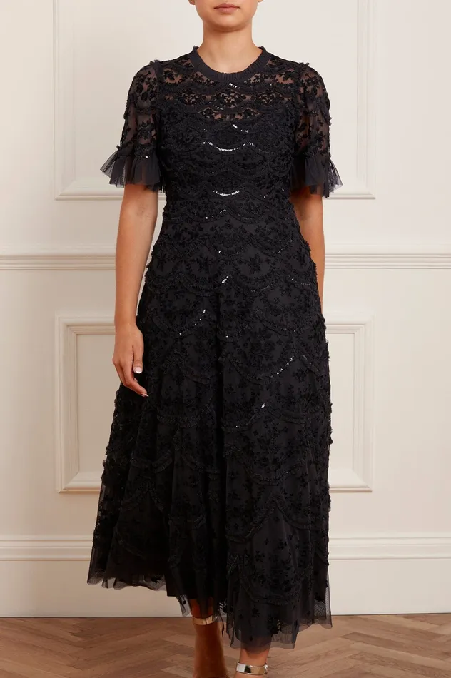 Needle and Thread Lily Bloom Ankle Gown Black Women Embellished Dresses