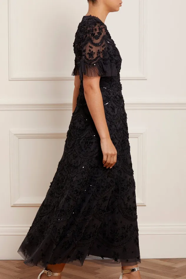 Needle and Thread Lily Bloom Ankle Gown Black Women Embellished Dresses
