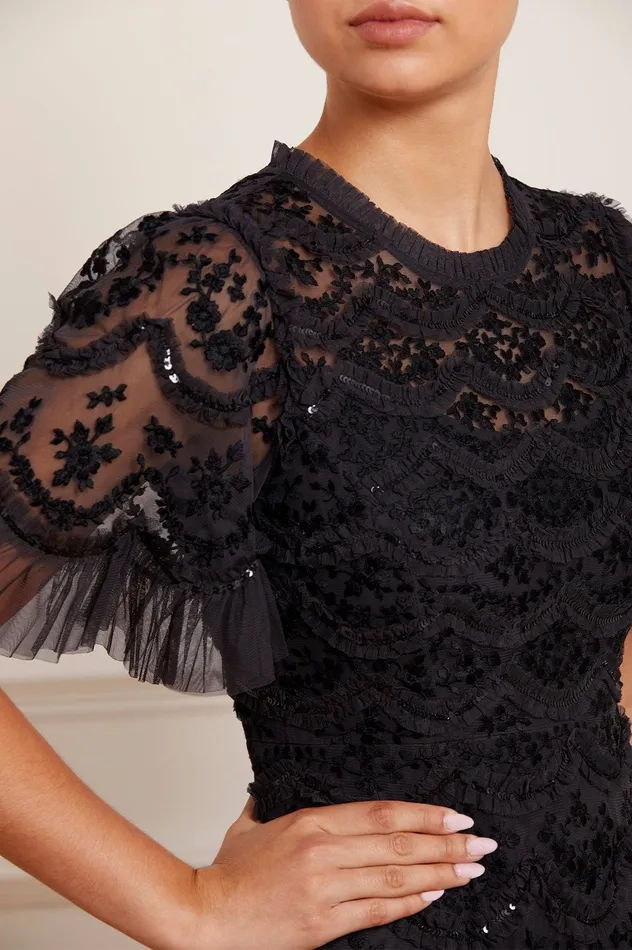 Needle and Thread Lily Bloom Ankle Gown Black Women Embellished Dresses