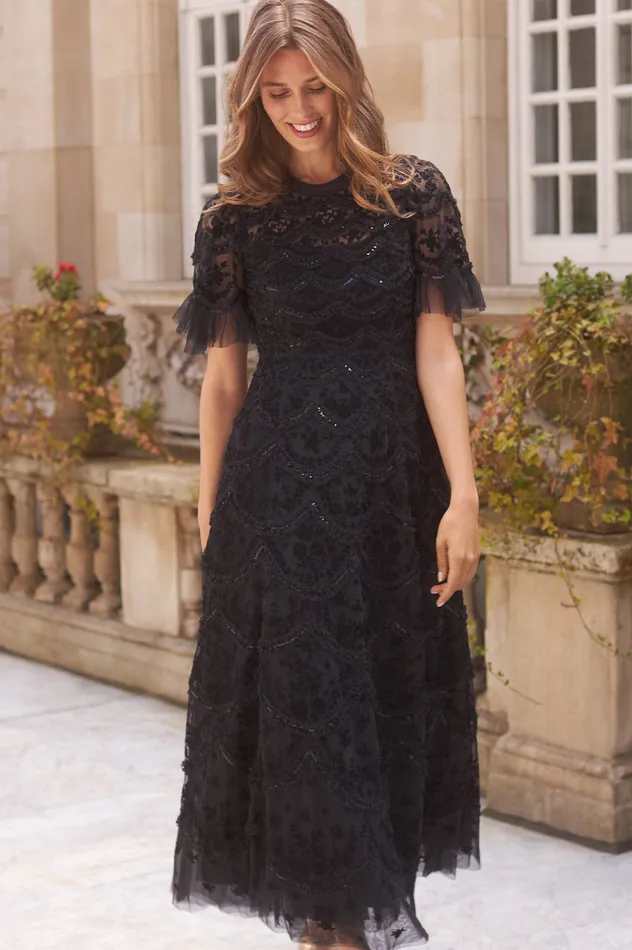 Needle and Thread Lily Bloom Ankle Gown Black Women Embellished Dresses