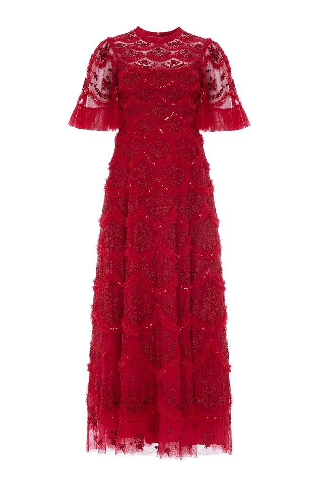 Needle and Thread Lily Bloom Ankle Gown Red Women Embroidered Dresses