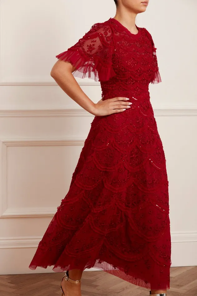 Needle and Thread Lily Bloom Ankle Gown Red Women Embroidered Dresses
