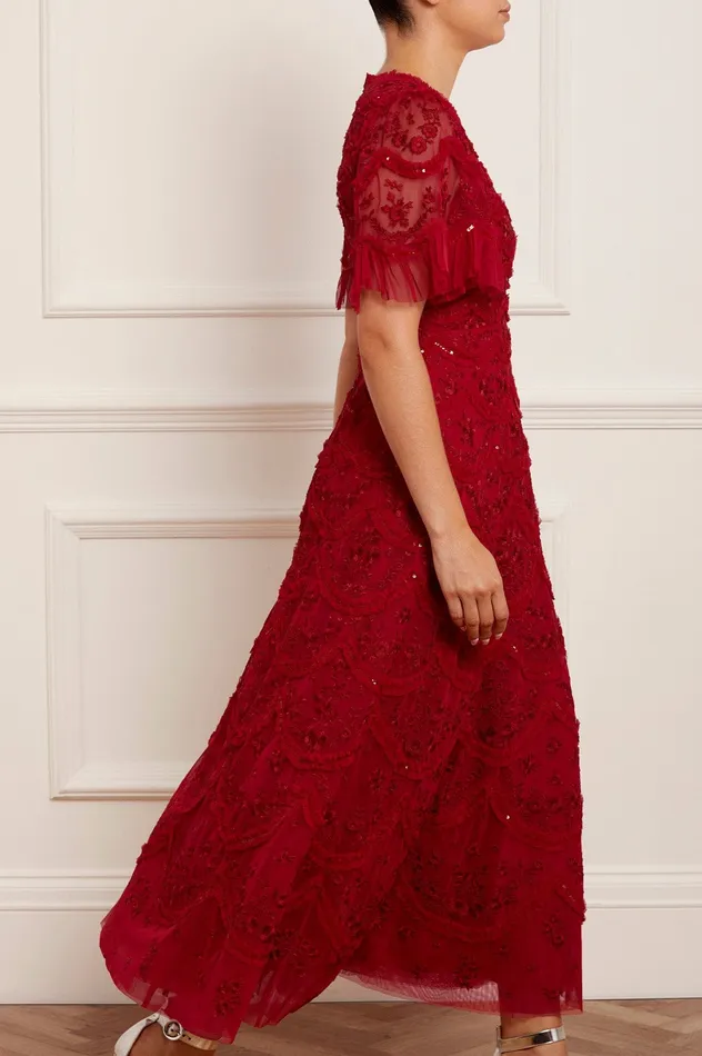 Needle and Thread Lily Bloom Ankle Gown Red Women Embroidered Dresses