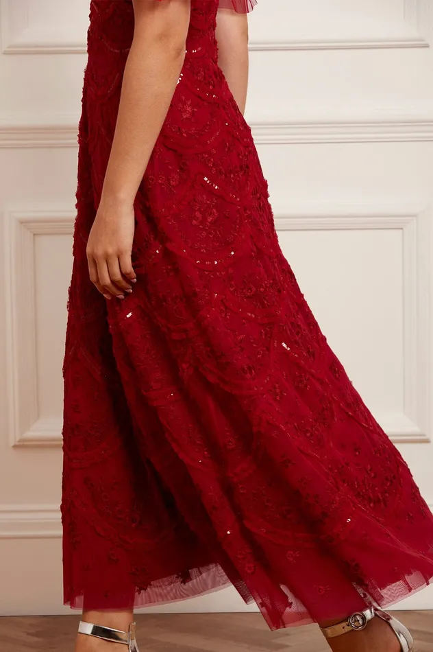 Needle and Thread Lily Bloom Ankle Gown Red Women Embroidered Dresses