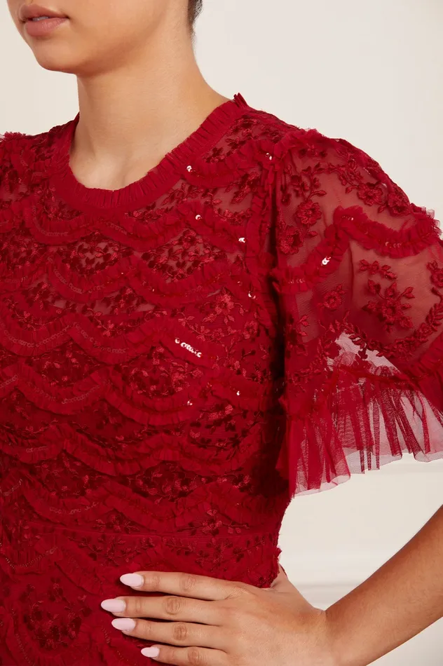 Needle and Thread Lily Bloom Ankle Gown Red Women Embroidered Dresses