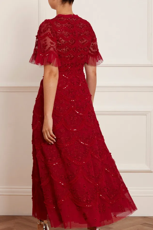 Needle and Thread Lily Bloom Ankle Gown Red Women Embroidered Dresses