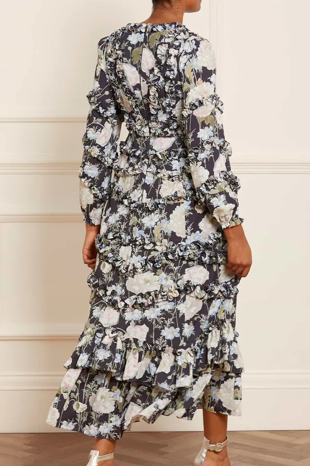 Needle and Thread Moonlight Petals VNeck Crepe Ankle Gown Black Women Day Dresses