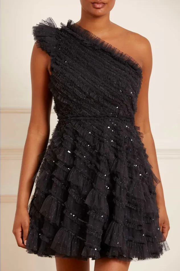 Needle and Thread Spiral Sequin OneShoulder Micro Mini Dress Black Women Embellished Dresses Needle and Thread Spiral Sequin OneShoulder Micro Mini Dress Black Women Embellished Dresses