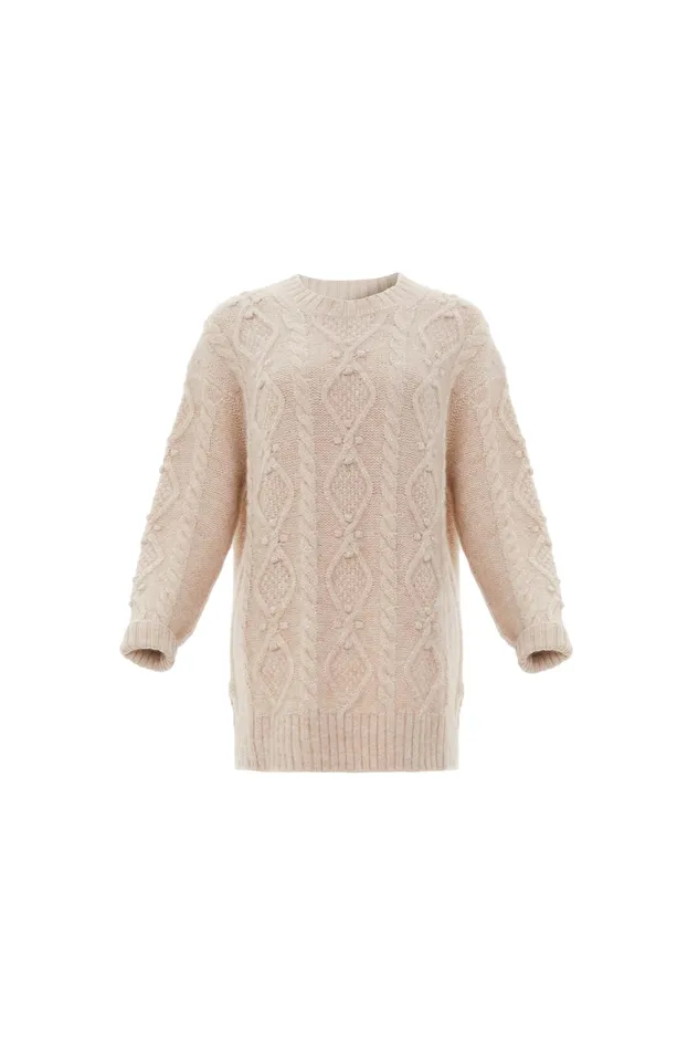 Needle and Thread Sylvie Cable Longline Jumper Beige Women Knitwear