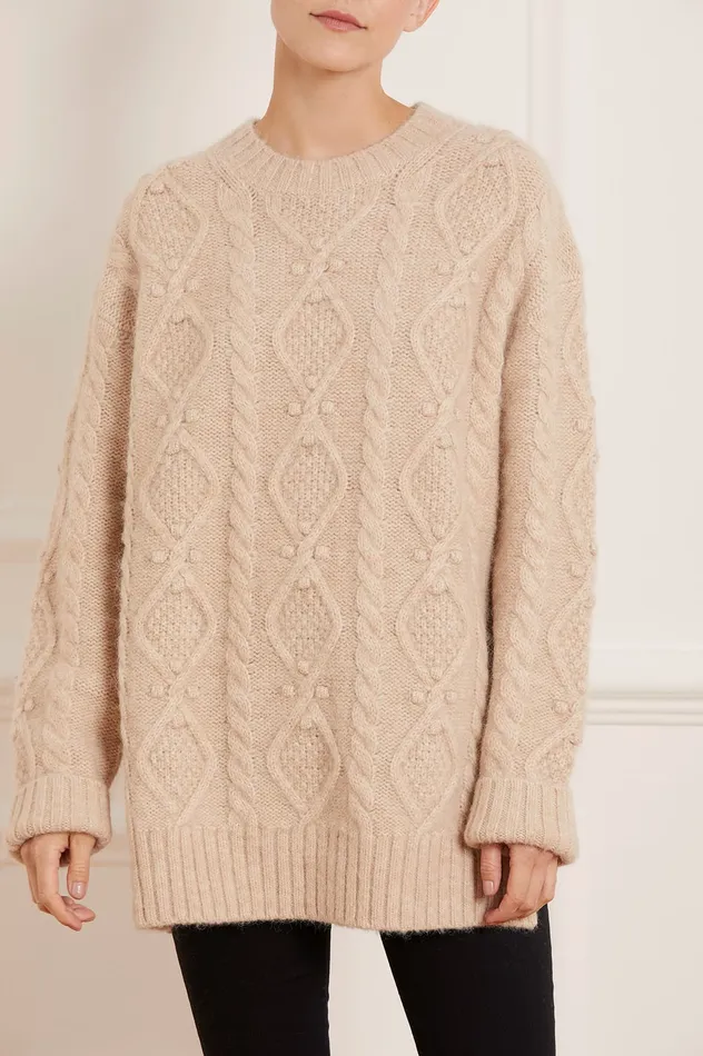 Needle and Thread Sylvie Cable Longline Jumper Beige Women Knitwear