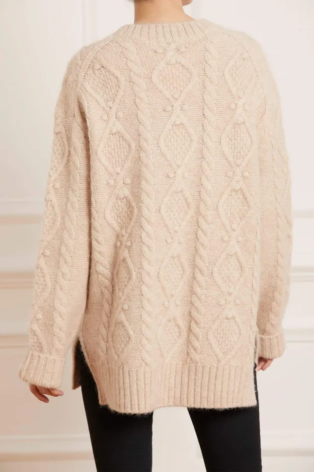Needle and Thread Sylvie Cable Longline Jumper Beige Women Knitwear