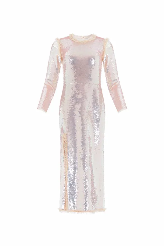 Needle and Thread Valerie Gloss Long Sleeve Ankle Gown Beige Women Embellished Dresses