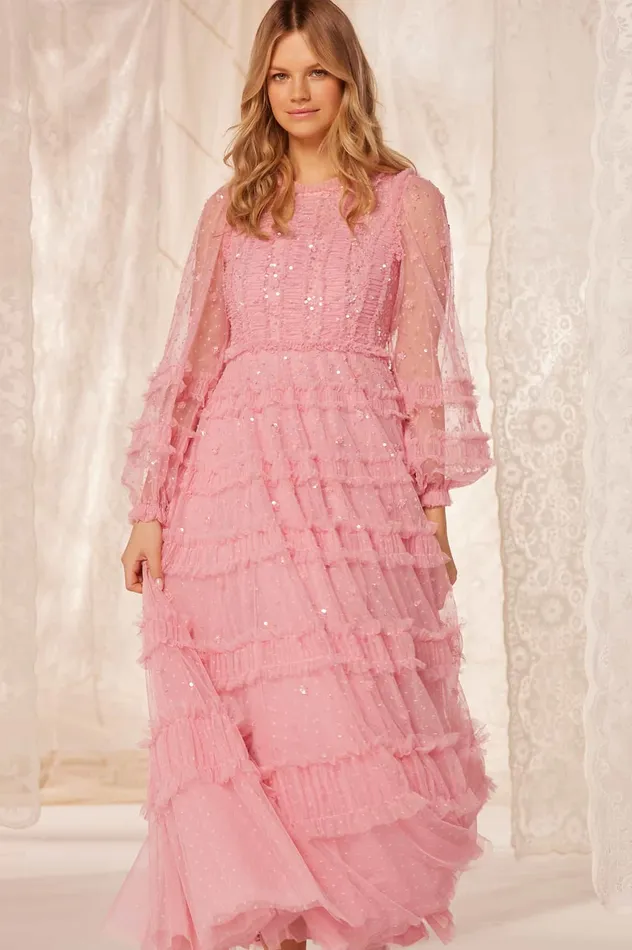 Needle and Thread Violet Shimmer Ankle Gown Pink Women Embellished Dresses