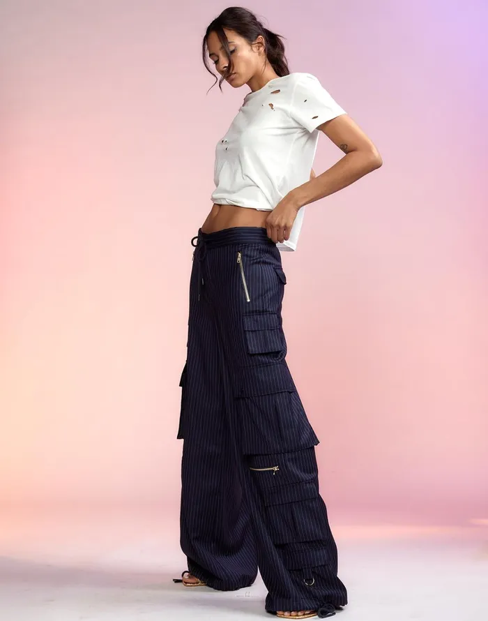 Pinstripe Cargo Pants 8211 Navy Women Cynthia Rowley Bottoms