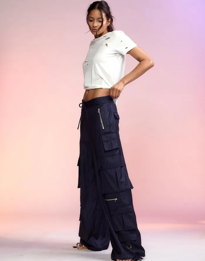 Pinstripe Cargo Pants 8211 Navy Women Cynthia Rowley Bottoms