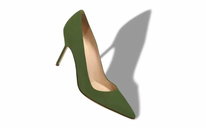 Pumps Women Manolo Blahnik BB 90Green Suede Pointed Toe Pumps