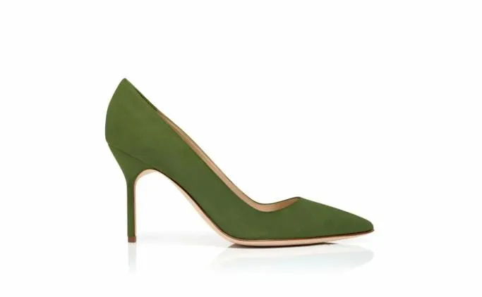 Pumps Women Manolo Blahnik BB 90Green Suede Pointed Toe Pumps Pumps Women Manolo Blahnik BB 90Green Suede Pointed Toe Pumps