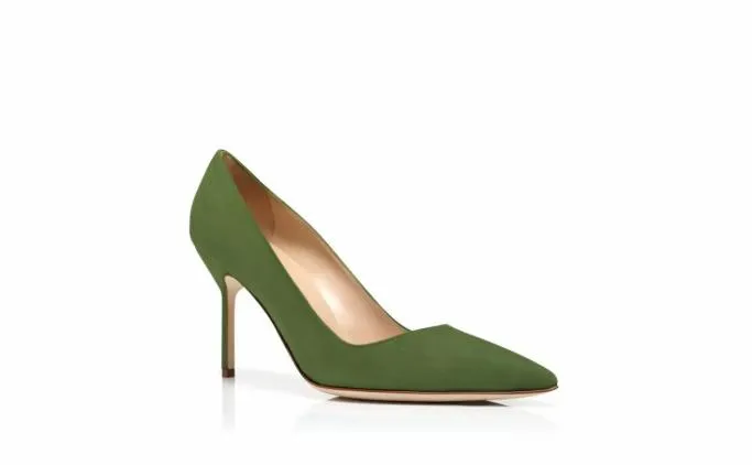 Pumps Women Manolo Blahnik BB 90Green Suede Pointed Toe Pumps Pumps Women Manolo Blahnik BB 90Green Suede Pointed Toe Pumps