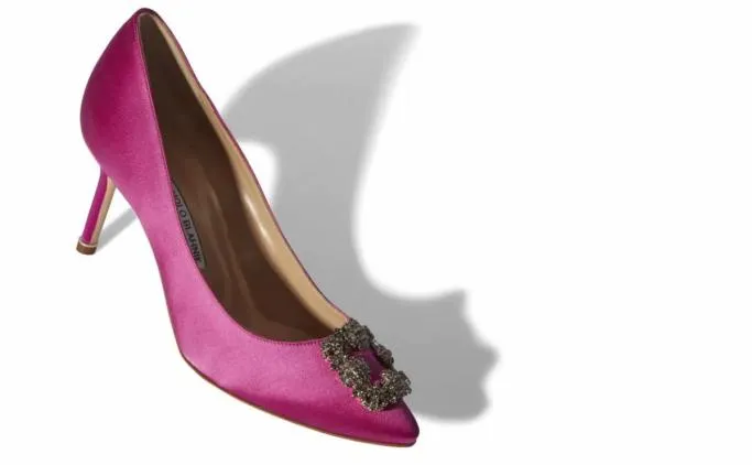 Pumps Women Manolo Blahnik HANGISI 70Purple Satin Jewel Buckle Pumps