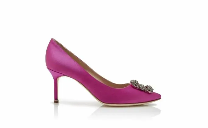Pumps Women Manolo Blahnik HANGISI 70Purple Satin Jewel Buckle Pumps Pumps Women Manolo Blahnik HANGISI 70Purple Satin Jewel Buckle Pumps