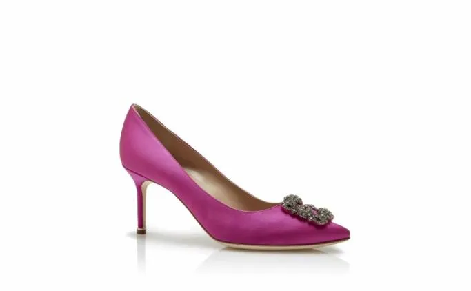 Pumps Women Manolo Blahnik HANGISI 70Purple Satin Jewel Buckle Pumps Pumps Women Manolo Blahnik HANGISI 70Purple Satin Jewel Buckle Pumps